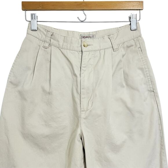 Vintage Esprit High Waist Mom Pants Cream Cotton Twill Pleated 80s 90s - Picture 2 of 10